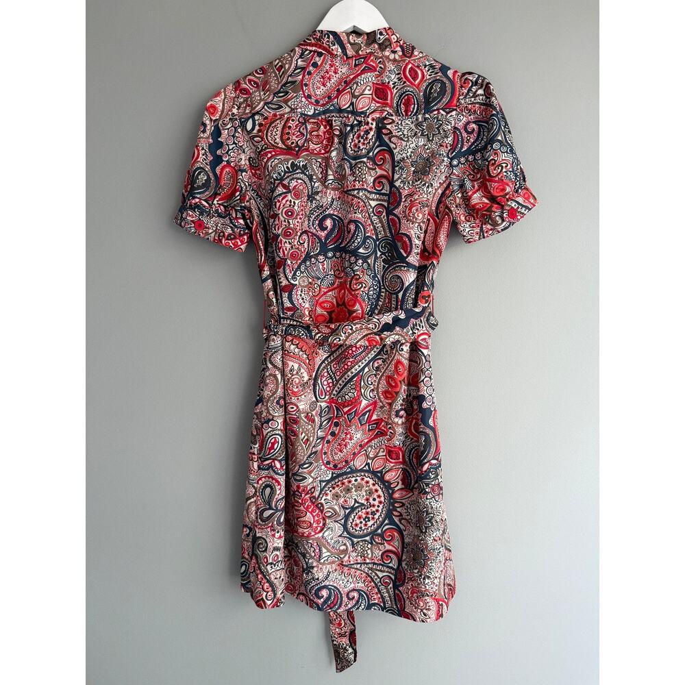 Banana Republic Women S 100% Silk Paisley Shirt Dress Red Navy Boho Preppy - Picture 5 of 6
